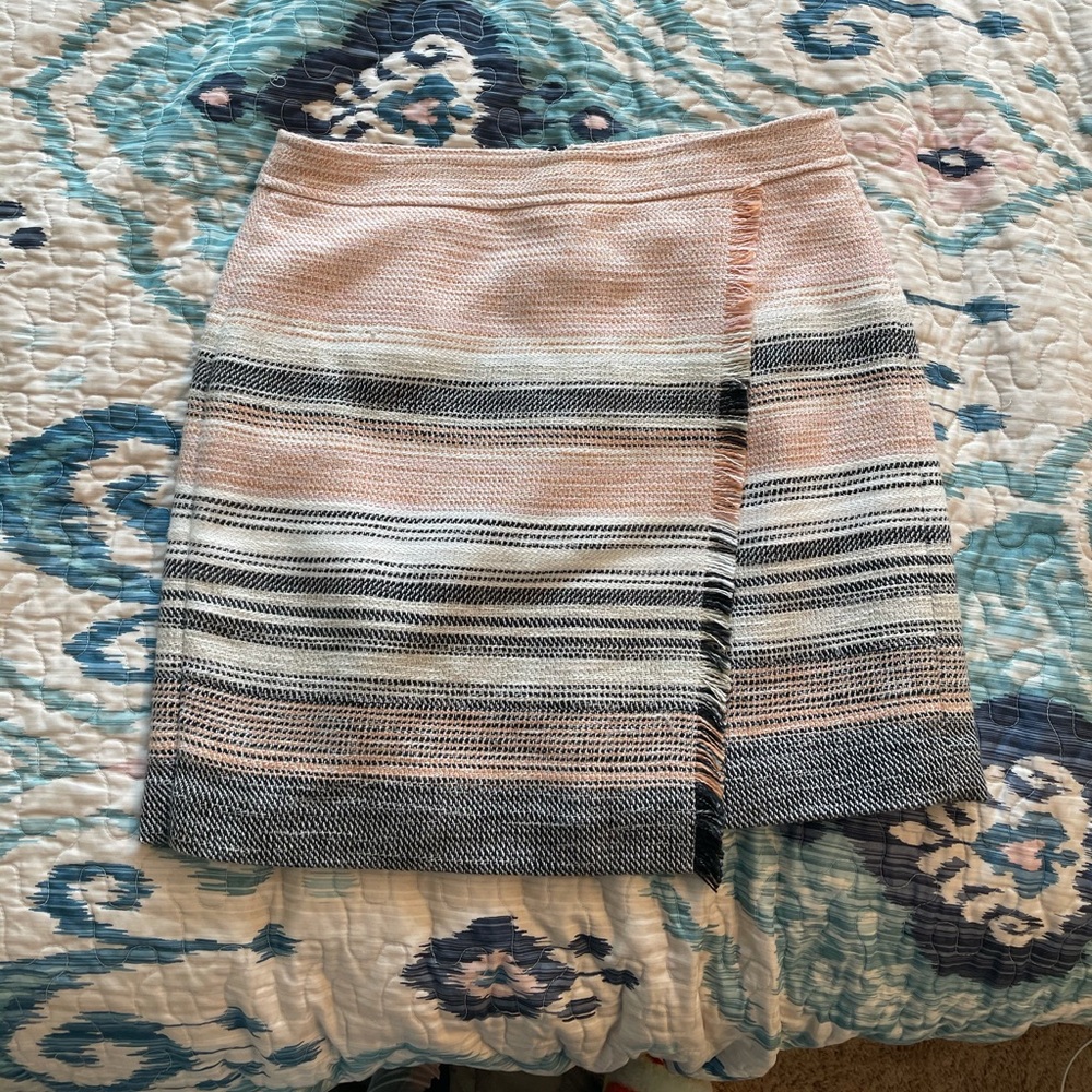 Adorable loft fringe faux wrap multicolored skirt!